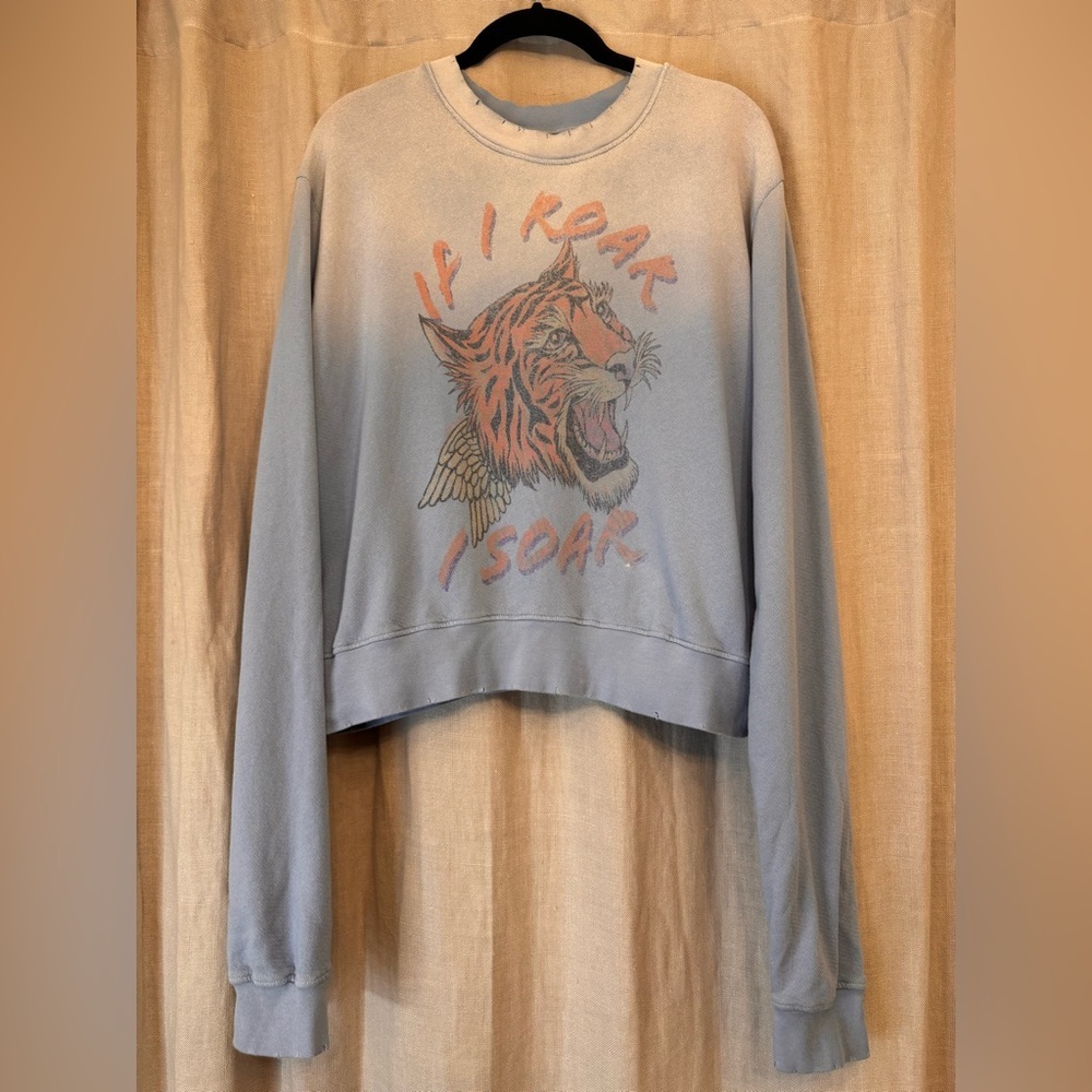 Lauren Moshi Tiger "If I Roar I Soar" Cropped Sweatshirt Size M Blue